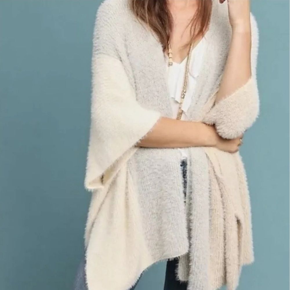 Saturday Sunday Anthropologie Cream Tan Gray Women's Open Front Cardigan Cape OS